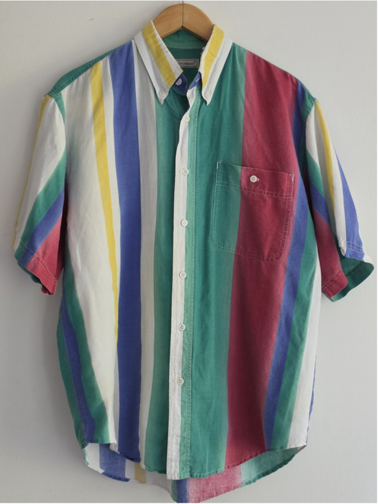 Bugle Boy Other - Vintage 90s Bugle Boy Multi Color Vertical Striped Short Sleeve Shirt Medium